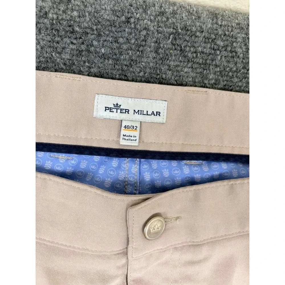 Peter Millar EB66 Pants Mens Khaki Flat Front Straight Leg Polyester 40X32